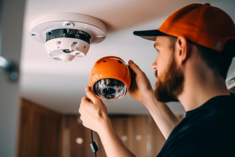 Técnico da PAEL instalando câmera de segurança em Goiânia